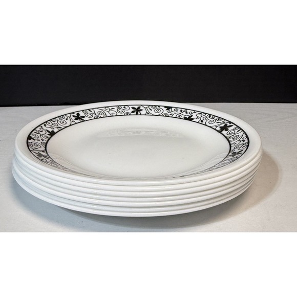 7 Vintage Corning Ware Black Winding Gate 6 3/4" Dessert Bread Plate Dinning - Picture 1 of 4